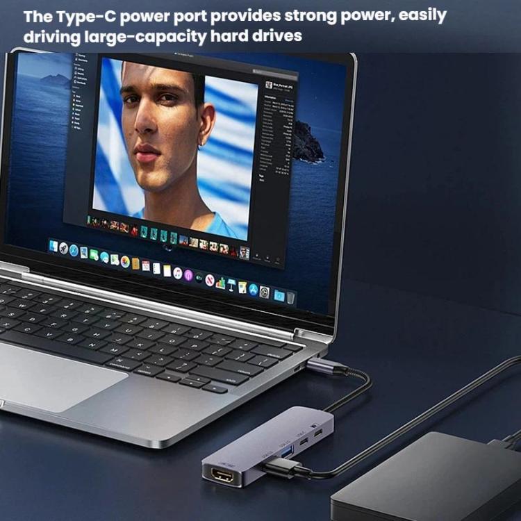 Type-C 5 In 1 Docking Station HDMI 4K 60Hz Screen Mirroring Converter USB 3.0 Splitter Laptop Hub, T615