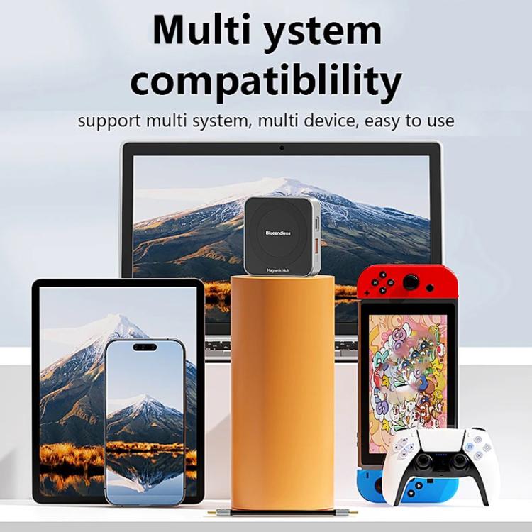 Magnetic Type-C Dock HUB 4K 60Hz HD USB3.2 Splitter Phone Tablet Adapter, Blueendless MC810 8 Ports, Blueendless MC710 7 Ports