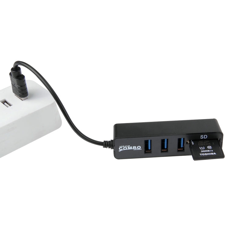 2 in 1 USB 2.0 480Mbps 3 Ports HUB COMBO + Micro SD / T-FLASH SD / SDHC / SDXC Card Reader for Windows XP / Vista / 8.1 / 7 / 8, MAC, etc, USB 2.0 (Black)