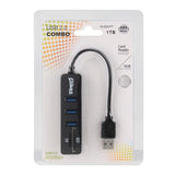 2 in 1 USB 2.0 480Mbps 3 Ports HUB COMBO + Micro SD / T-FLASH SD / SDHC / SDXC Card Reader for Windows XP / Vista / 8.1 / 7 / 8, MAC, etc, USB 2.0 (Black)
