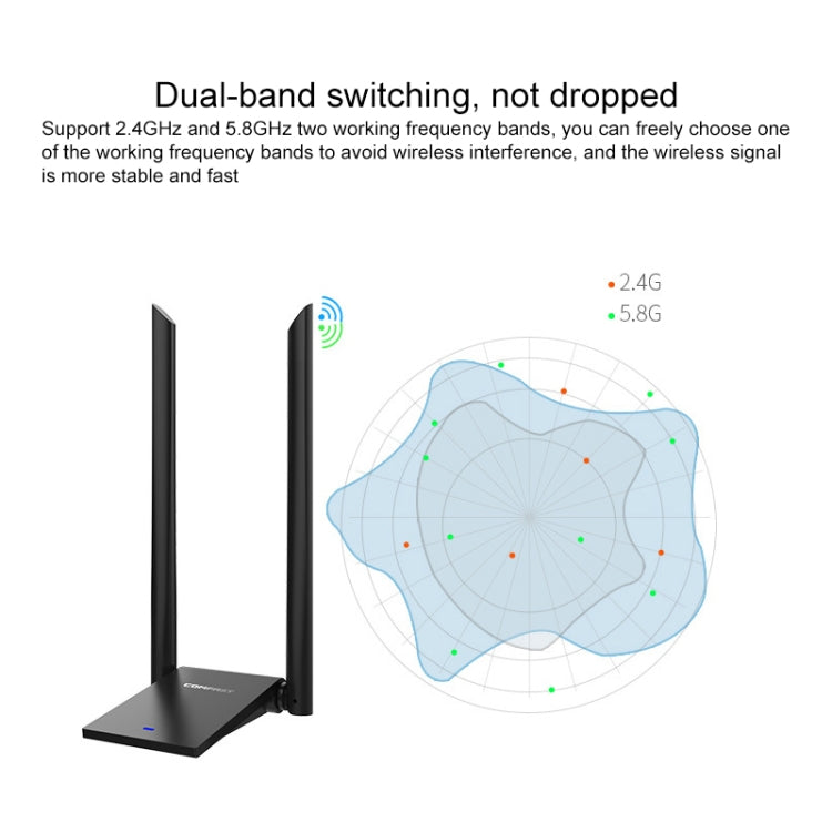 COMFAST CF-WU782ACV2 1300Mbps Dual-band Wifi USB Network Adapter with 2 Antennas, CF-WU782ACV2